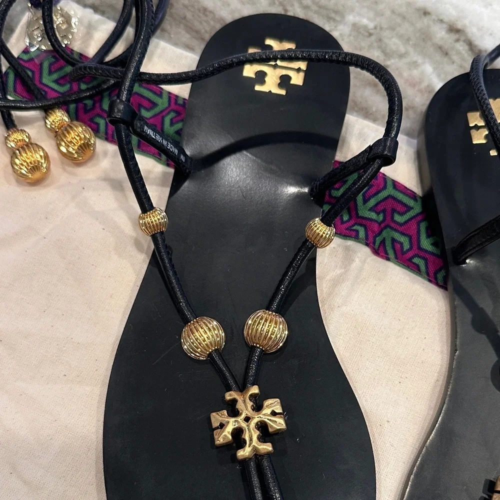 NWOB Tory Burch Capri Lace‑Up Sandals – Perfect Black – Size 8 – With Dust Bag - Picture 9 of 13